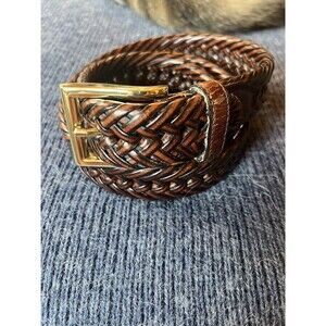 AGC Bonded Leather Braided Brown Belt Size 38/95 Gently Worn Gold Hardware